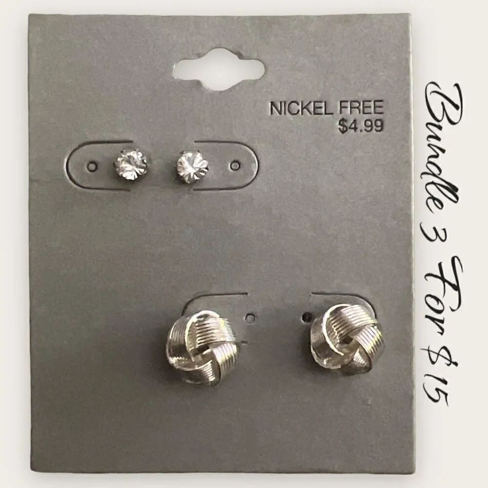 Bundle Sale 3 for $15 | 2 Pair Silver Tone Nickel Free Stud Earrings